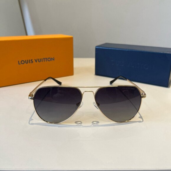Louis Vuitton Gold Metal Frame Black Sunglasses - Picture 6 of 7